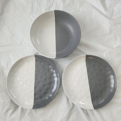 Gray Ceramic 3 Large Dish Serving Bowl Plates