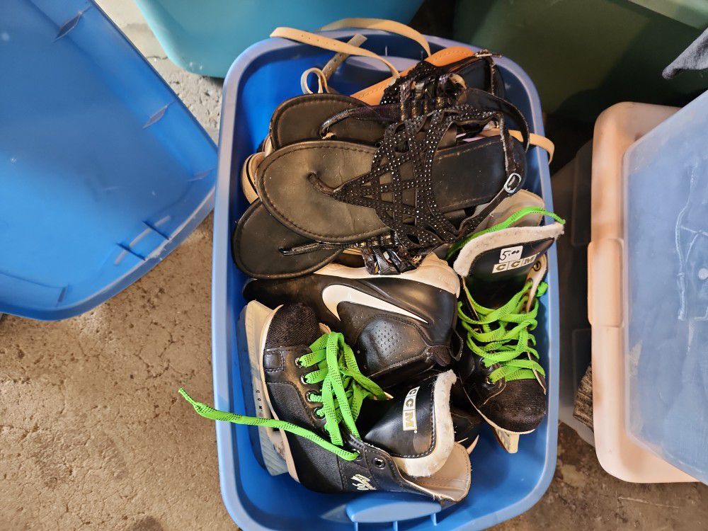 Bin Full Of Cleats Ice Skates Misc Sandals And Tennis Shoes