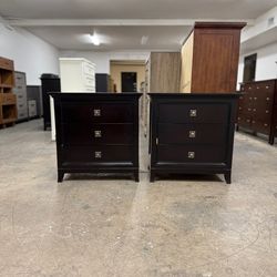 Price for Both - 2 Dark Cherry Wood Color Nightstands / Nightstand Set / End Tables / Side Tables
