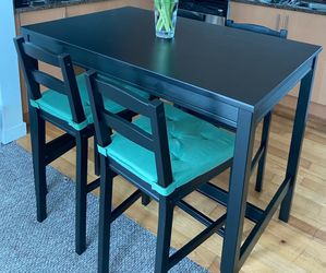 IKEA HÄGERNÄS Bar Table & 4 Bar Stools - Black-Stained Pine