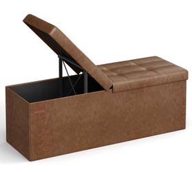Brown leather storage ottoman