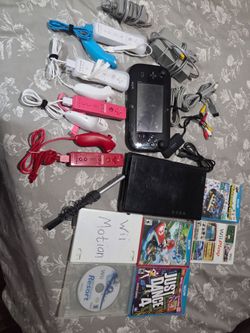 Wii u with gamepad, controller, and games