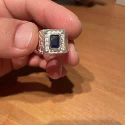 Silver Ring With Blue And Clear Stones