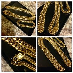 14K Gold Plated Miami Cuban Link SET (30"/14MM)