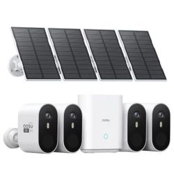 AOSU 2K QHD 4-Camera Solar Powered AI Detection System with Base Station
