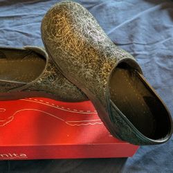 Sanita Black Clogs With Silver Swirls