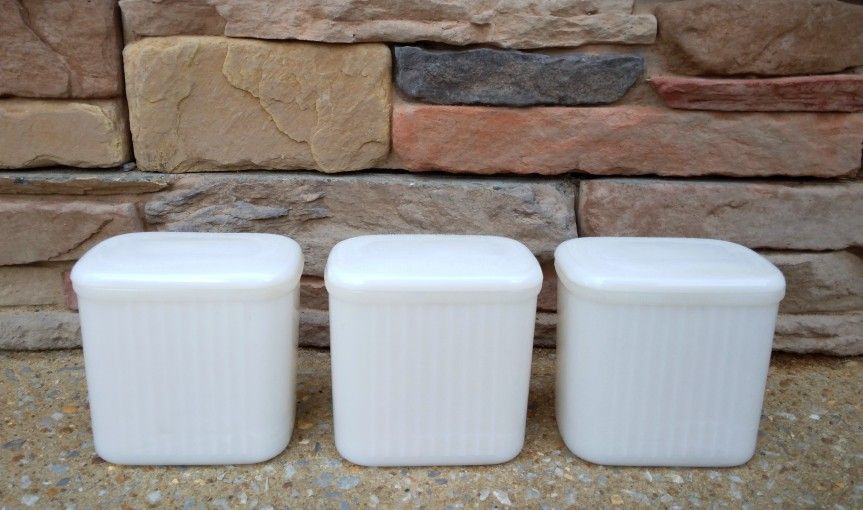 Vintage Hazel Atlas Milkglass Refrigerator Jars/Lids
