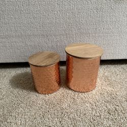 UNCOMMON JAMES Set of 2 Canisters - Metal copper plated with wood lids
