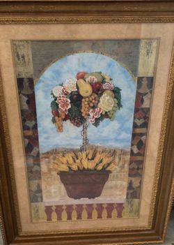 Mood Topiary Painting In Gold Wood Frame - Large, heavy - High Quality 48x34x2.5