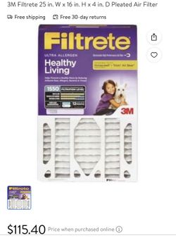 Air Filters: 3M Filtrete Healthy Living 25x16x4-new