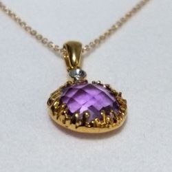 16kt Gold Necklace And Pendant W/ Amethyst & Diamond 