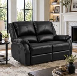 Black Faux Leather Dual Reclining Loveseat