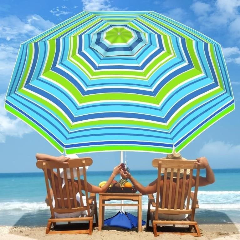 PRICE IS FIRM! NEW! OZMI 6.5FT Large Beach Umbrella Portable Outdoor Umbrella with UPF50+ UV Protection