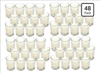 48-Pack Clear Glass Votive Candles – 10–12 Hour Long Burn, Unscented, Ivory, Bulk Set for Weddings, Events & Table Centerpieces – Hosley