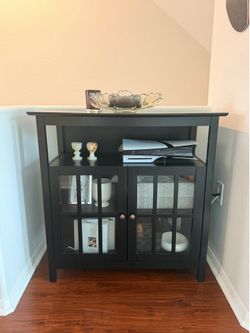 Black Wood Media Cabinet with Glass Doors