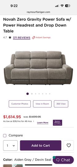 Like New Gray Novah Zero Gravity Power Recliner (2 are for sale) Only 1 year Old