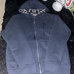 Authentic Navy Blue Burberry Full-Zip Hoodie - Size XL (FITS LIKE M)