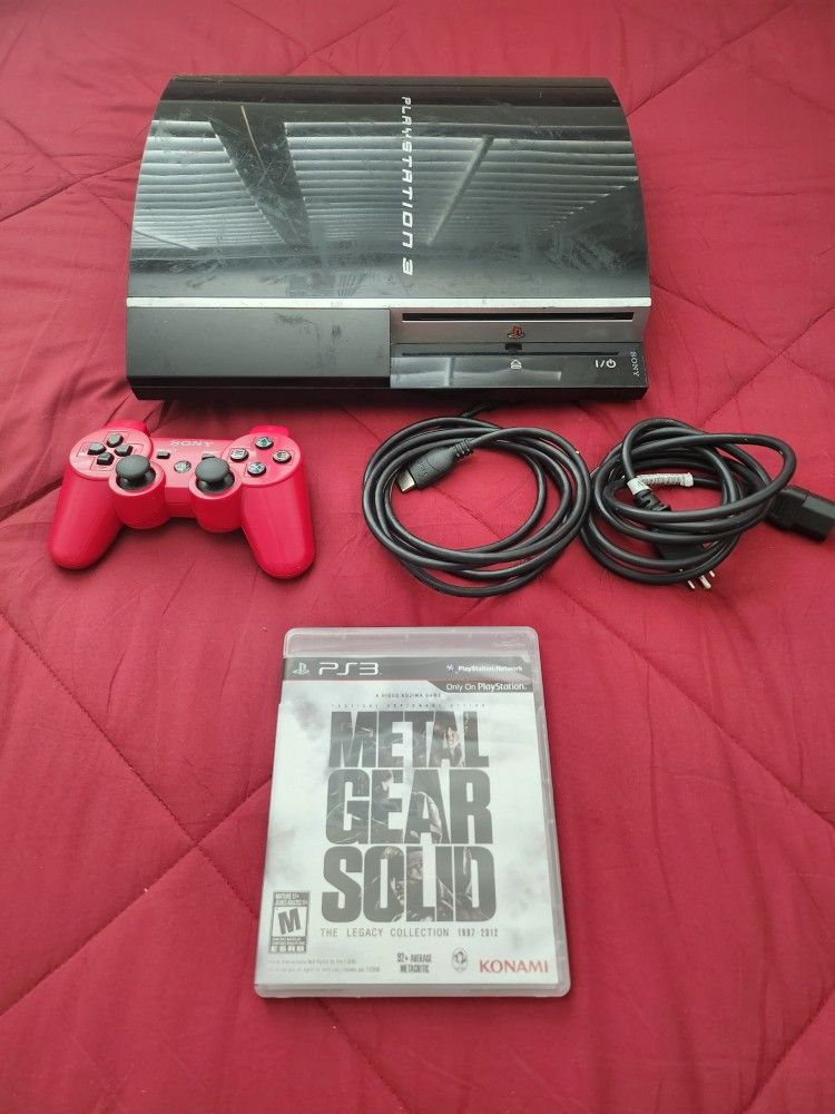 Playstation 3 (PS3) Console with Controller, Hookups, Metal Gear Solid