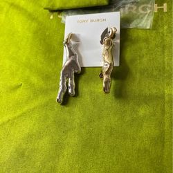 Tory Burch Molten Drop Earrings — Two-Tone Silver & Gold, New with Tags