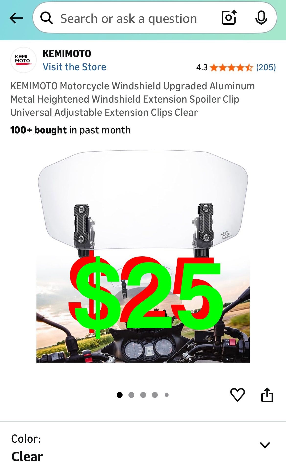 (Small Scratches from Shipping) Motorcycle Windshield Upgraded Aluminum Metal Heightened Windshield Extension Spoiler Clip Universal Adjusta