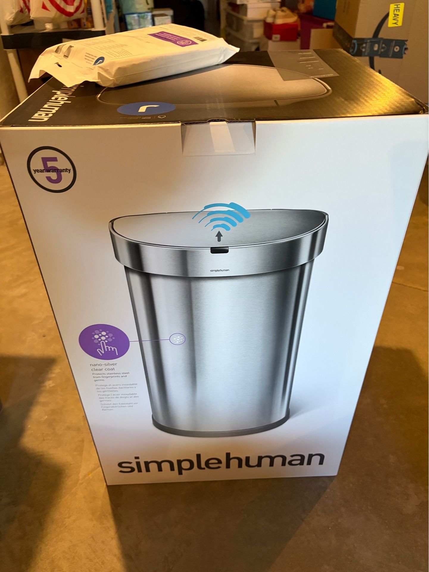 Simple human 45 L semi round liner motion sensor kitchen trash can stainless steel touch less indoor garbage can