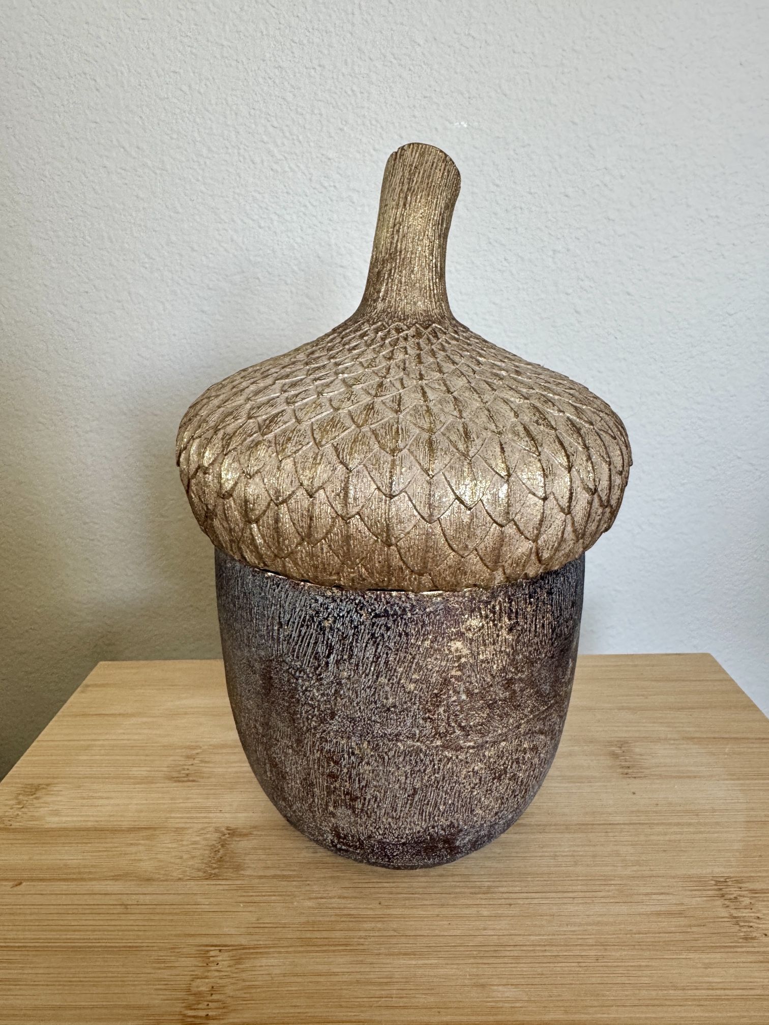 Gold and Brown Shimmer Acorn-Shaped Decorative Wooden Decor