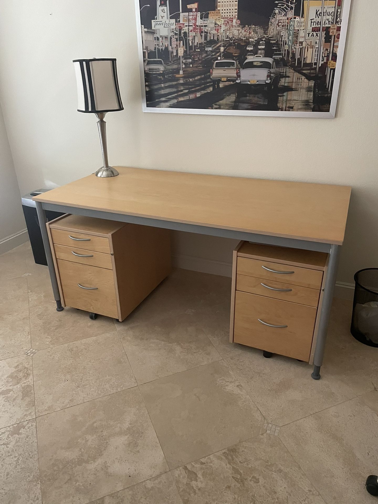 Nice Office Set - Desk, Chair, Lamp, 2 Filing Cabinets, Bookcase and Chest Of Drawers