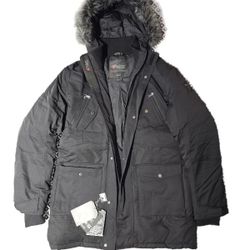 NEW Men's Northridge Down Parka Coat - BLACK/SILVER