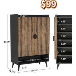 ✌️ Shoe Cabinet with Doors, 7-Tier Shoe Storage Cabinet with Adjustable Shelves, Wooden Shoes Rack Shoe Storage Organizer for Entryway, Hallway, Close
