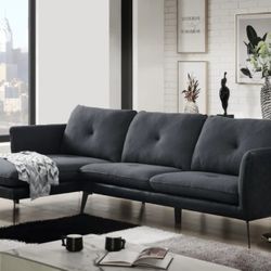 Harun Gray Fabric & PU Sectional Sofa

