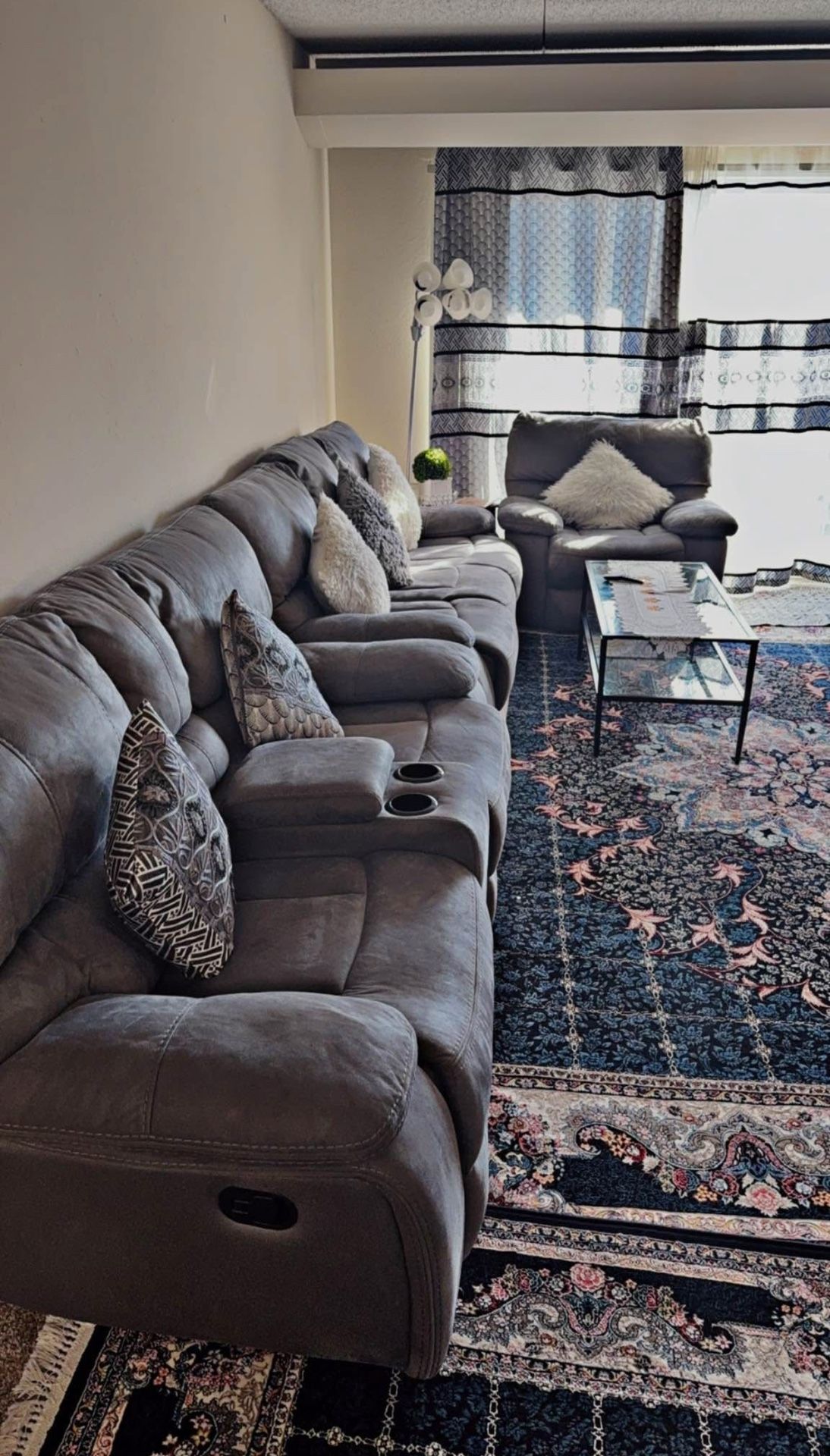 Reclining Sofa Couch Set Living Room Set 8007 (Grey, Sofa+Loveseat+Reclin