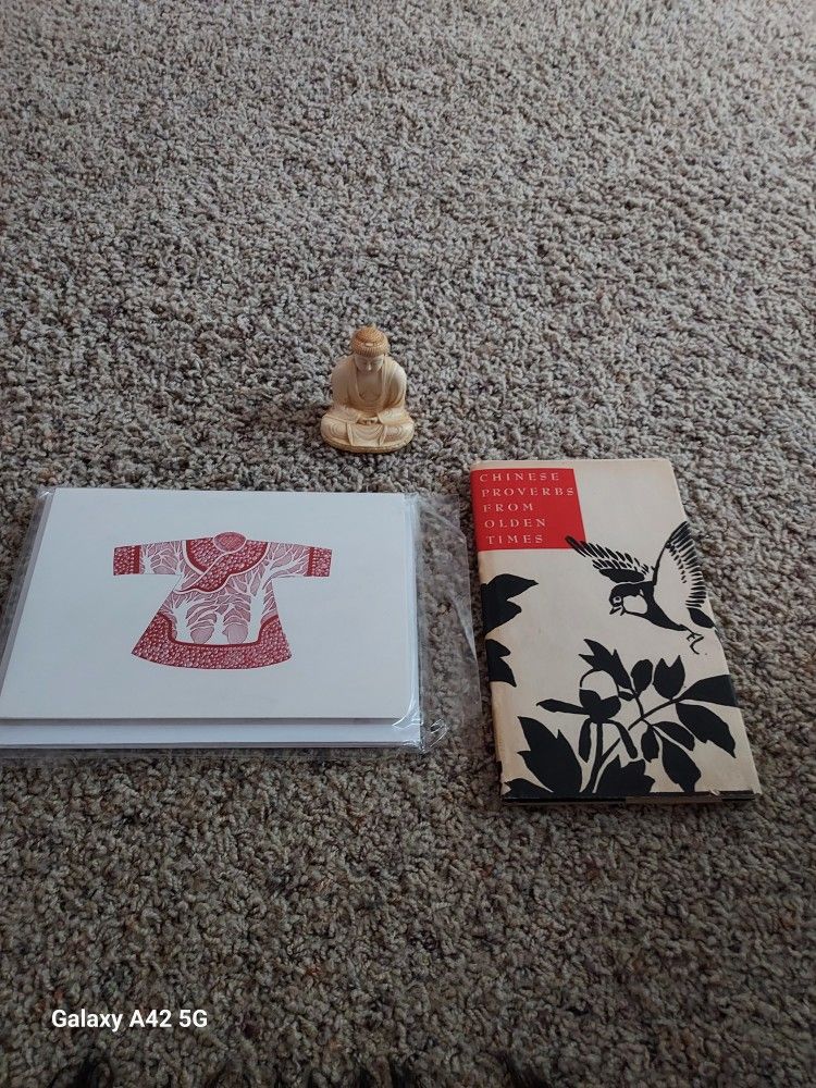 Vintage Buddha Statue, New Ming DYNASTY Note cards, 1956 Chinese Proverbs From Olden Times Book