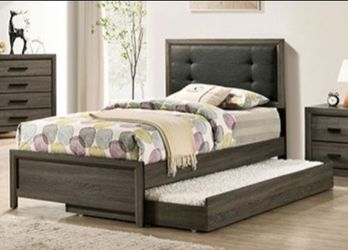 Brand New Grey Twin Size Bed Frame w Trundle Bed (Available in Full Size)