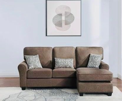 RECERSIBLE CONFORT CUSHION FLATED ROUND ARM SECTIONAL (BWN TAUPE OR GREY)