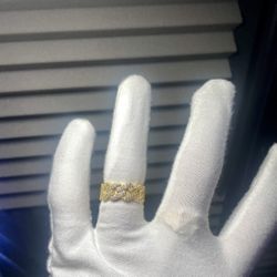 925 Sterling Silver Yellow Gold Plated Moissanite Cuban Ring – Size 8