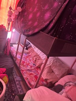 Ikea bunk bed with pink foam