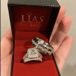 New 18k White Gold Wedding Ring Set His And Hers 
