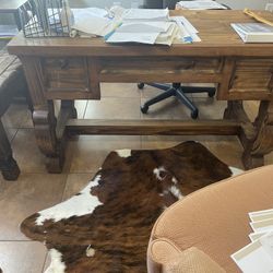 Solid Wood Desk, Small Side Table And Two Storage Cabinets 