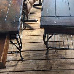 Dark Wood And Metal Side Table Set