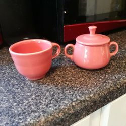 Fiestaware Rose Sugar Bowl W/Lid & Cup