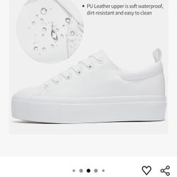 SERNIAL Womens White Platform Sneakers PU Leather Platform Shoes Walking Shoes for Women