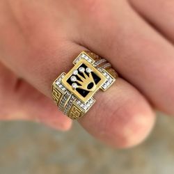 Art Deco Jewelry 10k solid yellow gold blue sapphire white CZ stones 0.80CT ring size 10.75