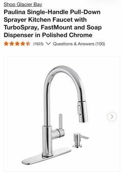 Glacier Bay Paulina Single-Handle Pull-Down Sprayer Kitchen Faucet with TurboSpray, FastMount and Soap Dispenser in Polished Chrome