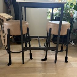Two Bar Stools - Round Faux Leather Backless Counter Height