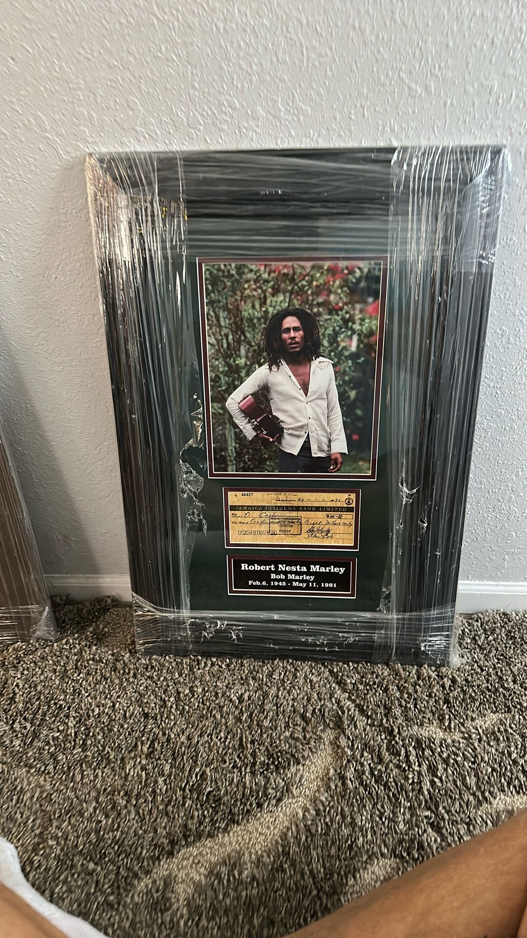 12 X 20 Bob Marley Canceled Replica Check Double Matted Frame With  Photo  $ 35.00