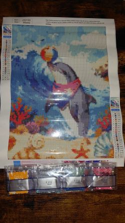 12x16 beach with dolphin diamond painting