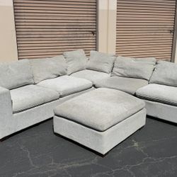 Thomasville Lowell 6-Piece Modular Sectional Sofa Gray Fabric w/ Ottoman