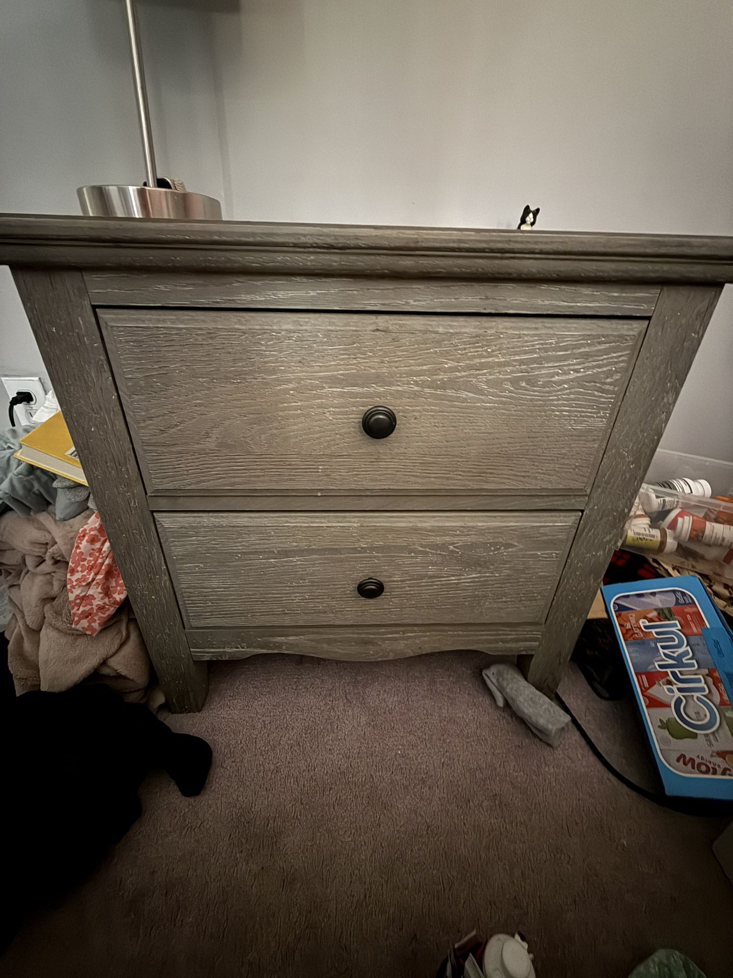 ๐ชต Rustic Gray 2-Drawer Nightstand / Bedside Table โ $70 (OBO)