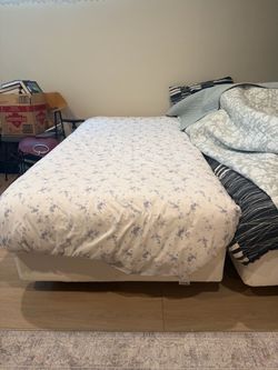 Two twin Mattress + Bed Frame/Box Spring – Good Condition