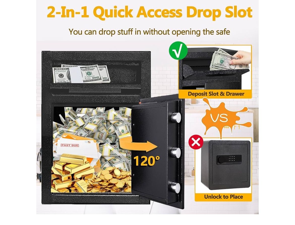 2.6 CUB Depository Drop Safe Fireproof, Front Drop Slot Lock Box with Digital Combination and Anti-Fishing, Silent Deposit Safe Box, Security Money Sa
